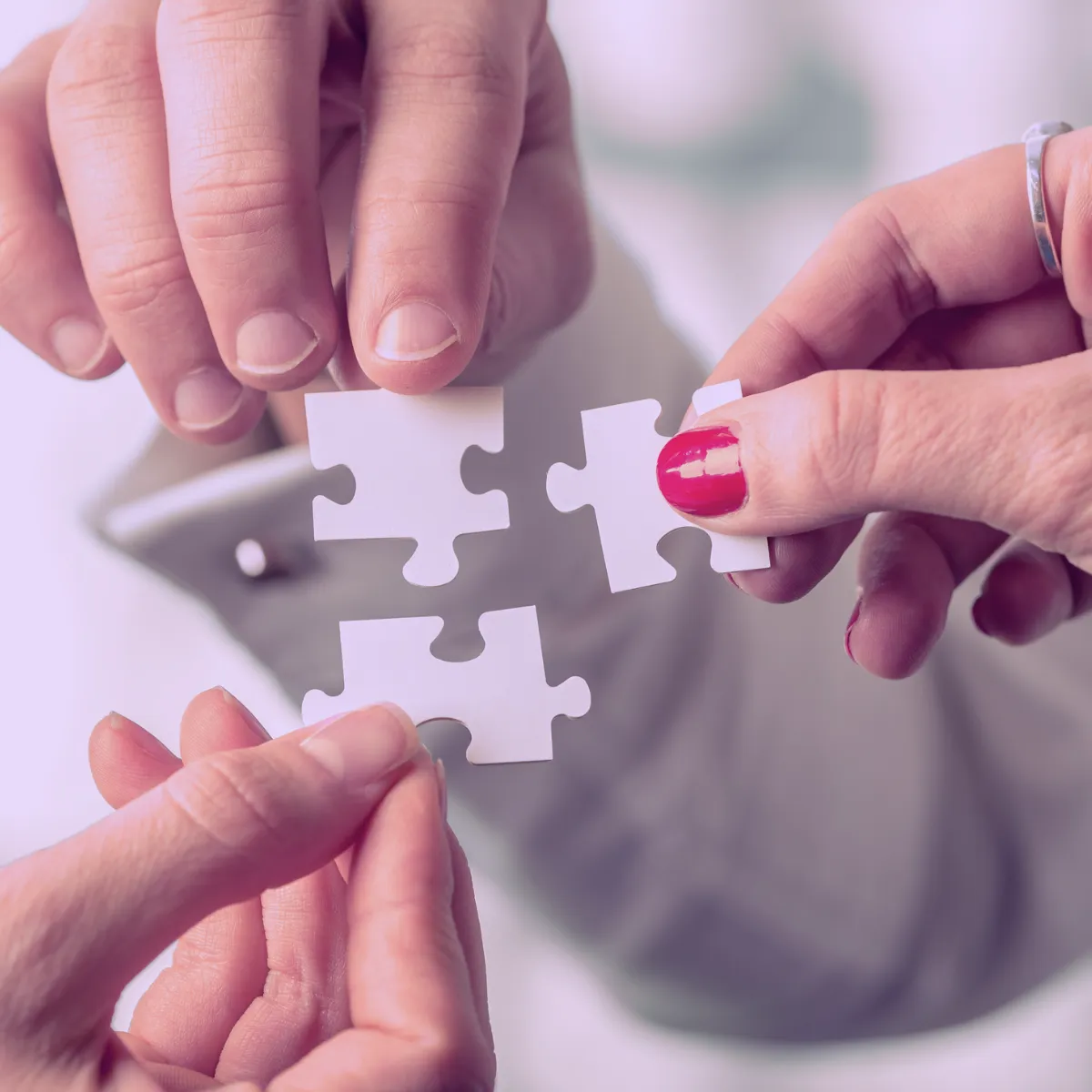 3 jigsaw pieces being matched, to signify 3-way matching