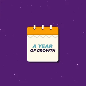 Graphic of a calendar on a purple background. Text reads: A year of growth.