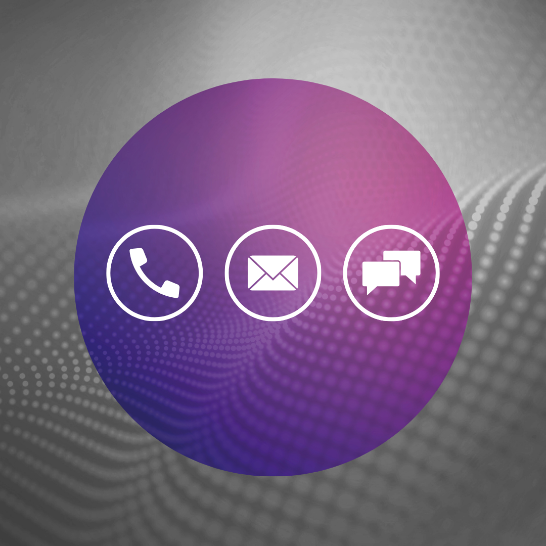 Graphic showing phone, email and chat symbols