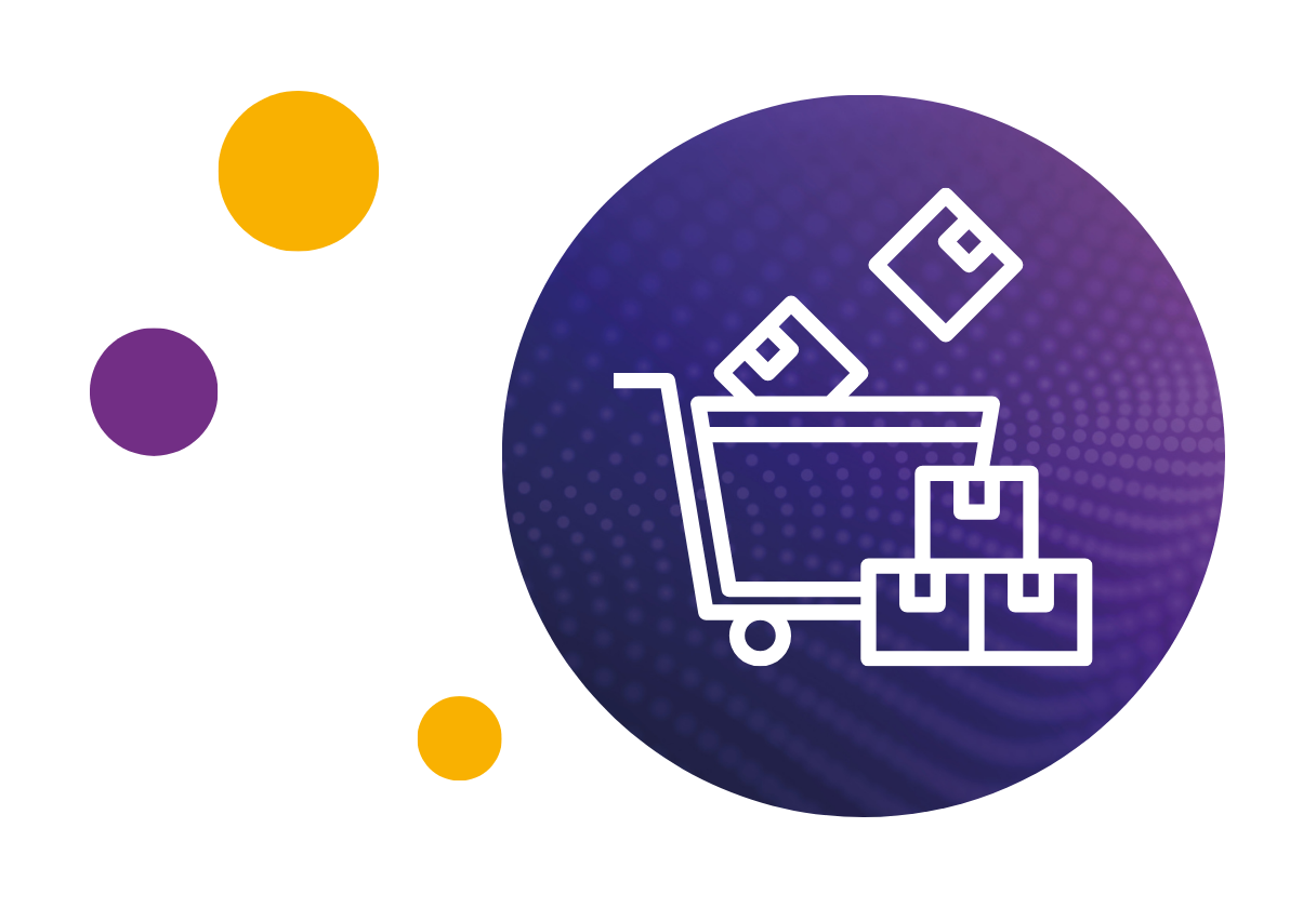 Graphic of a shopping trolley with many boxes, to signify bulk action
